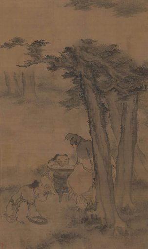 清 团时根 松下煮羹图115-193cm[人物] 
