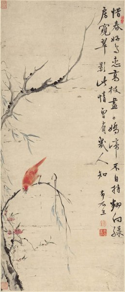 清 华喦 华岩 高枝好鸟图 纸本 43.3x100[花鸟] 