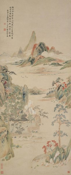 清 华喦 华岩 隔水吟窗图轴 纸本96.6x39.9[山水] 