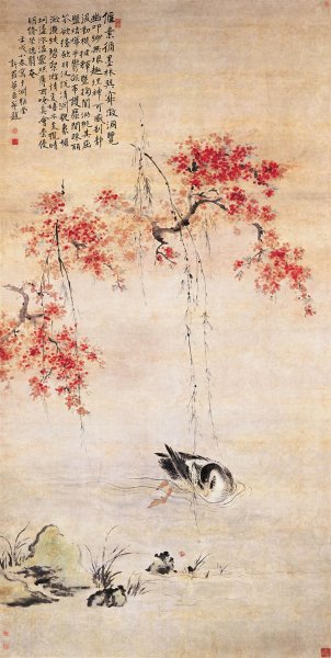 清 华喦 华岩 桃潭浴鸭图 纸本 271.5×137[花鸟] 