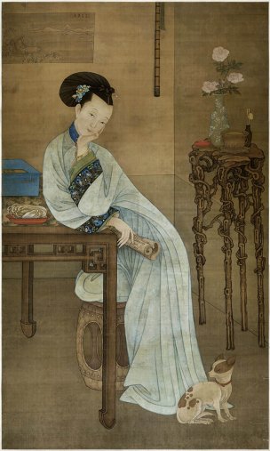 清 冷枚 春闺倦读图 106x177[人物] 