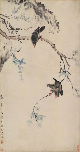 清 华喦 华岩 句谷双栖图 60x114[花鸟] 