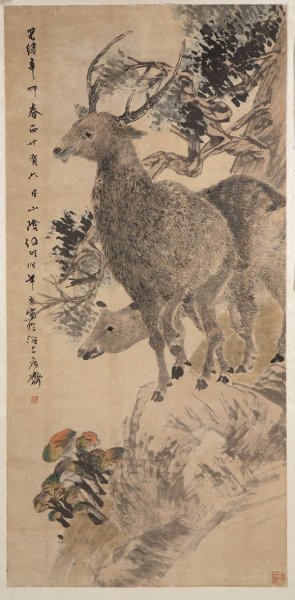 清 佚名 双鹿图轴 [走兽] 