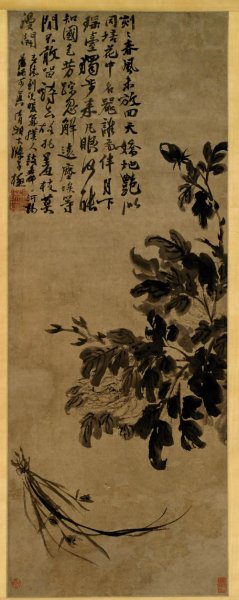 未知朝代 佚名 牡丹兰花图轴+纸本墨笔[花鸟] 