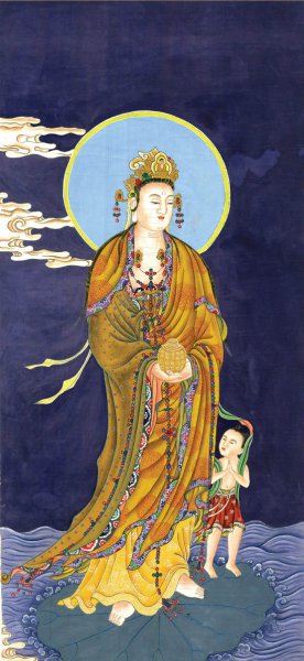 未知朝代 佚名 蓝底观音图 73x106 DPI不高[宗教] 