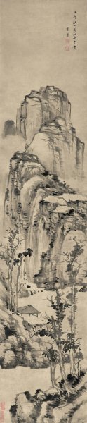 明 李流芳 疏树孤亭图-HX-纸 30.5x147[山水]