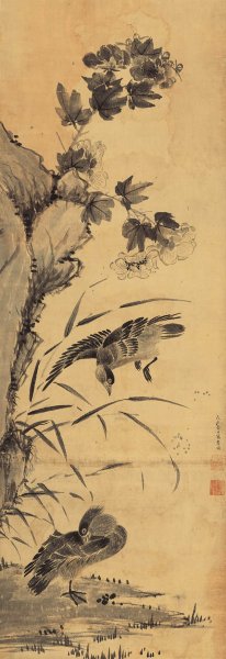 明 李因 芙蓉鸳鸯图 绢本47.8x138.9 [花鸟]