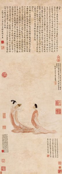 明 文征明 湘君湘夫人图-雅昌 42x117[花鸟]