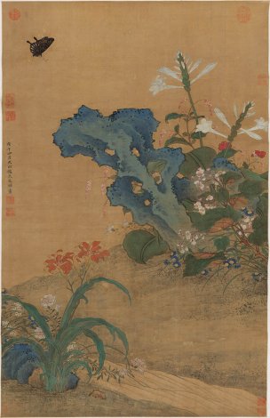 明 文俶 秋花蛱蝶图 绢本66.1x102.3[花鸟]