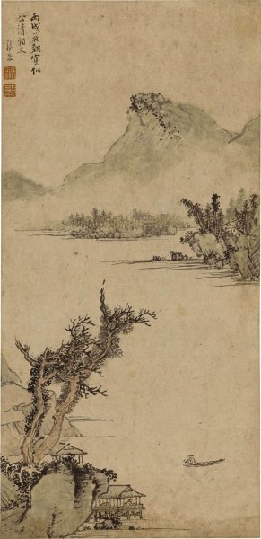 明 张宏 山塘短棹图 30x61.7[山水]