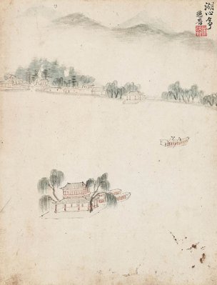 明 宋懋晋 西湖胜迹图册-湖心亭  17.5x23[山水]