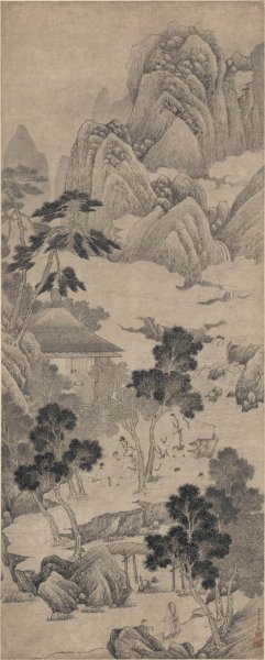 明 尤求 墨笔山水人物轴 纸本50.7x126.2[人物]