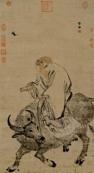 明 张路 老子骑牛图 102x55 [人物]