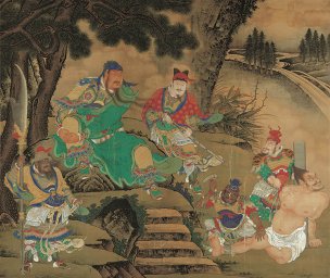 明 商喜 关羽擒将图1-hx-无章-粗绢 100×85 [人物]