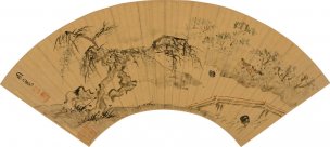 明 周之冕 桃花鸳鸯图扇面 53x34[花鸟]