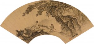 明 周臣 携琴看山图扇面 51x24.2[山水]