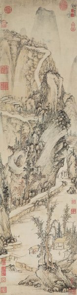 明 侯懋功 山村清话图-纸 31.4x119.4[山水]