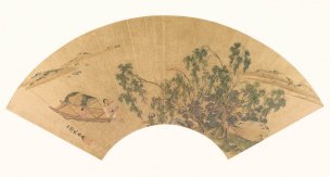 明 仇英 5書舫停橈圖 扇面[山水]
