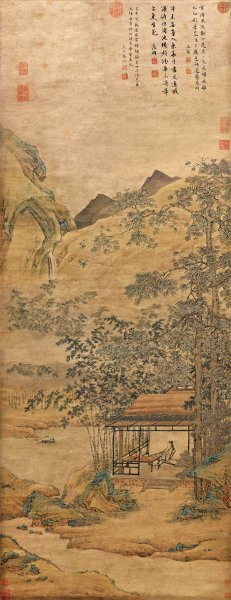 明 仇英 梧竹书堂图 80x207[山水]