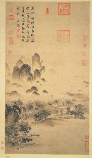 宋 赵佶 溪山秋色图轴 纸本 81×47 [山水]