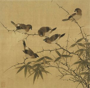 宋 佚名 霜篠寒雏图 绢布 28.1x28.7cm [花鸟]