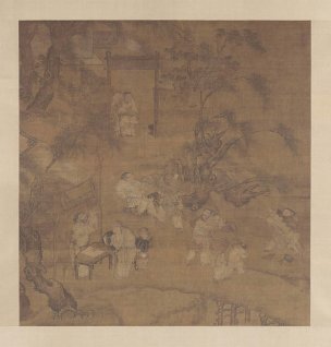 宋 佚名 柳荫群盲图 粗绢 78.5×82 [人物]