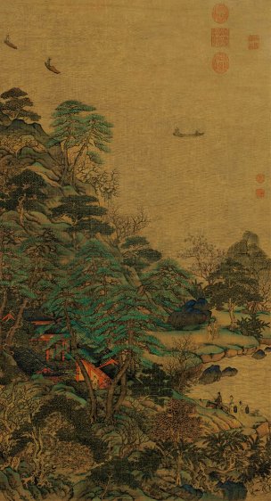 唐 李思训 江帆楼阁-代绢9802 54.7x101[山水]