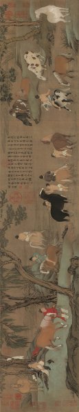 元 赵孟頫 浴马图 绢本 调色2 155.5×28.1 [人物] 