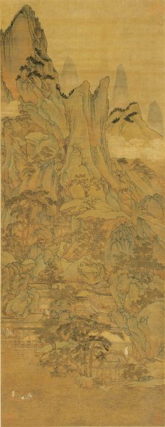 元 胡廷晖 春山泛舟图轴 绢布 55.5x143 [山水] 
