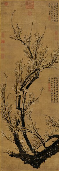 元 王冕 南枝春早 绢本 52.6x151.4[花鸟] 