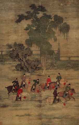 五代 赵喦 八达游春图 原大代绢 103×161 [人物] 