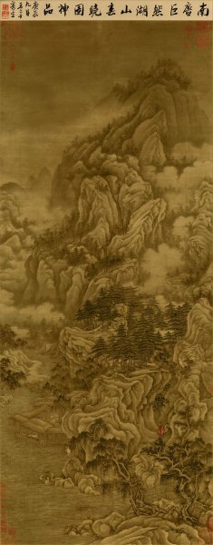 五代 巨然 湖山春晓图 绢本223×87cm [山水] 
