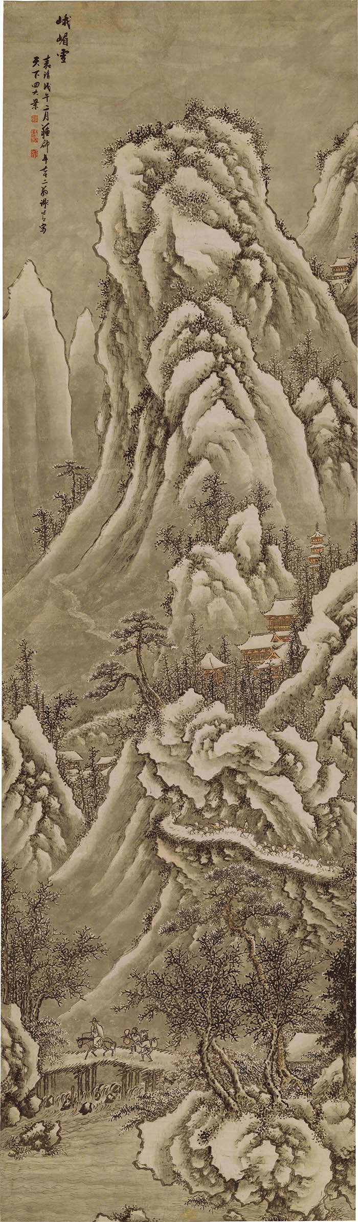 明 谢时臣 蛾眉雪轴图 100.5x342.6[山水]
