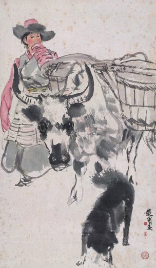 近现代 黄胄 赶牛图 50×85[人物] 