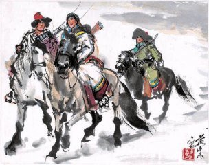 近现代 黄胄 骑马狩猎-44x35[人物] 