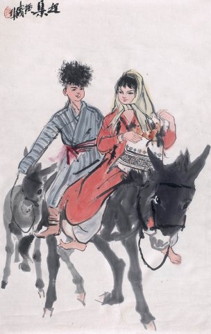 近现代 黄胄 赶集 60×94[人物] 