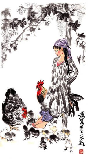 近现代 黄胄 育雏[人物] 