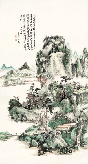 近现代 黄宾虹 设色山水1-纸 77×144[山水]