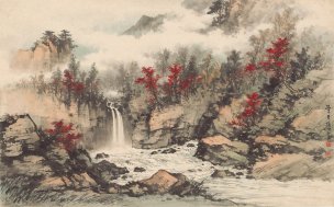 近现代 黄君壁 白云红树印清溪[山水]