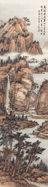 近现代 黄君壁 飞瀑漱江崖 20x76[山水]