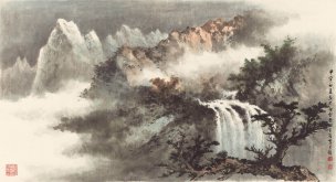 近现代 黄君壁 云山飞瀑[山水]