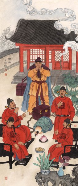 近现代 高文刚 偷桃 42x100[人物] 