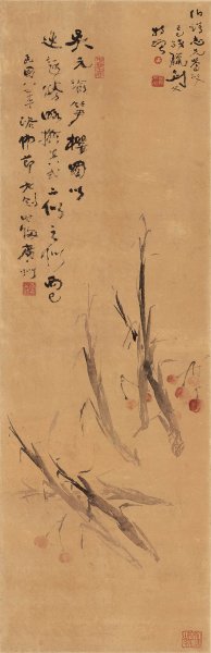 近现代 高剑父 笋樱图-X 34×105[花鸟]