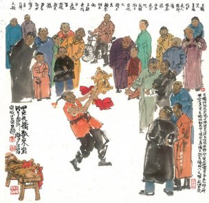近现代 马海方 老北京 旧京天桥数来宝图 71x69[人