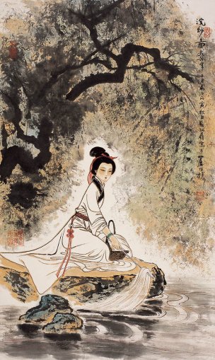 近现代 顾炳鑫 涴纱图 44×74[人物]