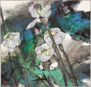 近现代 韩静霆 荷 46×44[花鸟]