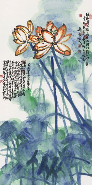 近现代 马未定 荷花05scan100722-05 143x73[花鸟]