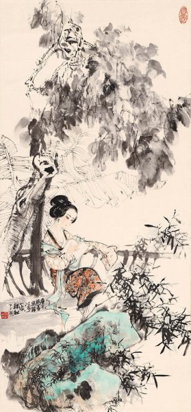 近现代 韩敏 仕女图轴 45x96[人物]