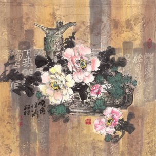 近现代 陈葆棣 国色 68×68[花鸟]