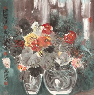 近现代 陈葆棣 玫瑰 67.5x68.5[花鸟]